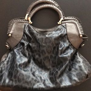 Leather Black and Blue Cheetah Print Purse